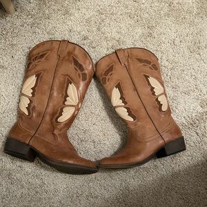 ARULA Brown and Cream Butterfly Cowboy Boots WORN ONCE